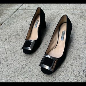 Prada pumps, black suede, size 37.7 (7.5 US)